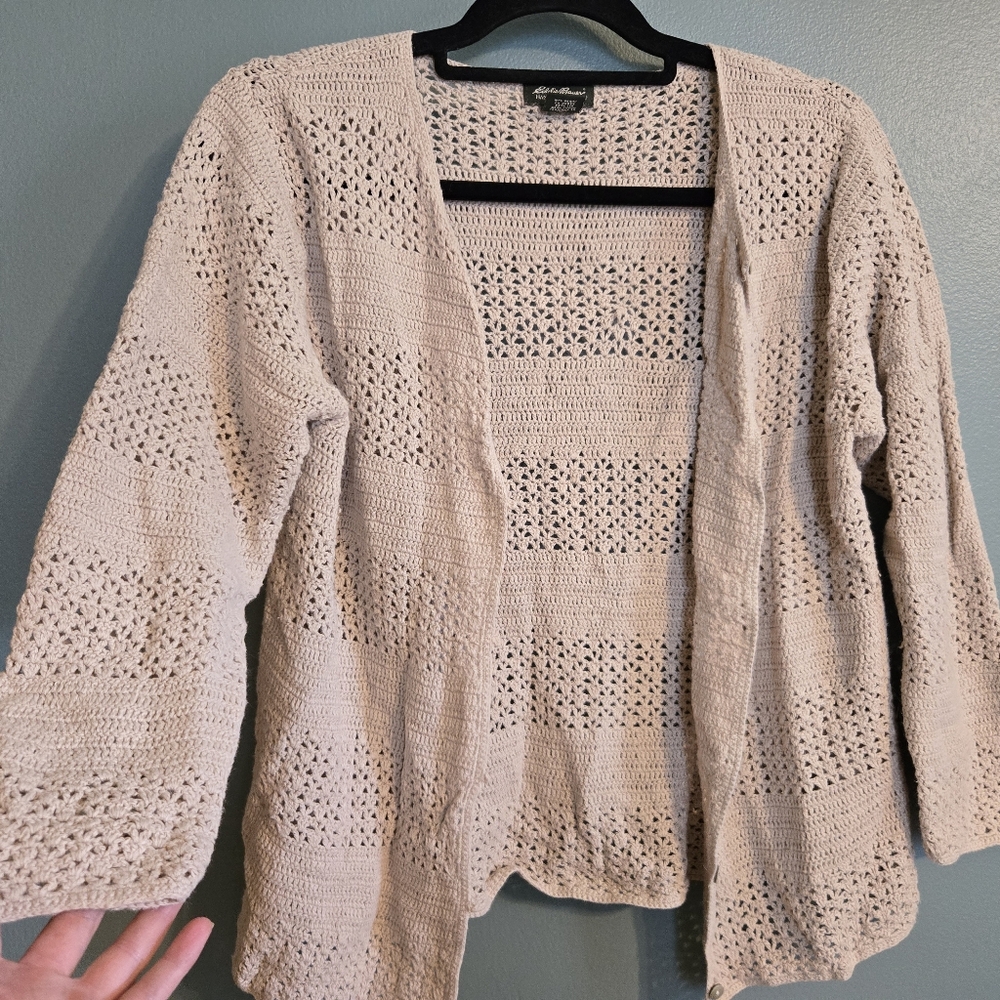 Eddie Bauer Hand Crocheted Linen Cardigan